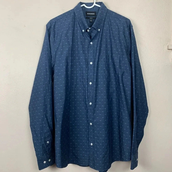 Bonobos Blue Button Down Shirt Dot 2X Career Dress Shirt Printed Long Sleeve - Picture 1 of 5